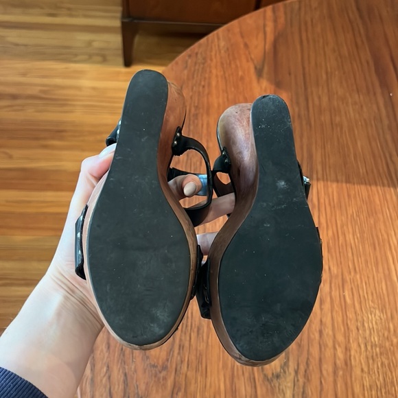 Luxury Rebel Leather Wooden Wedges size 8 - Picture 2 of 5